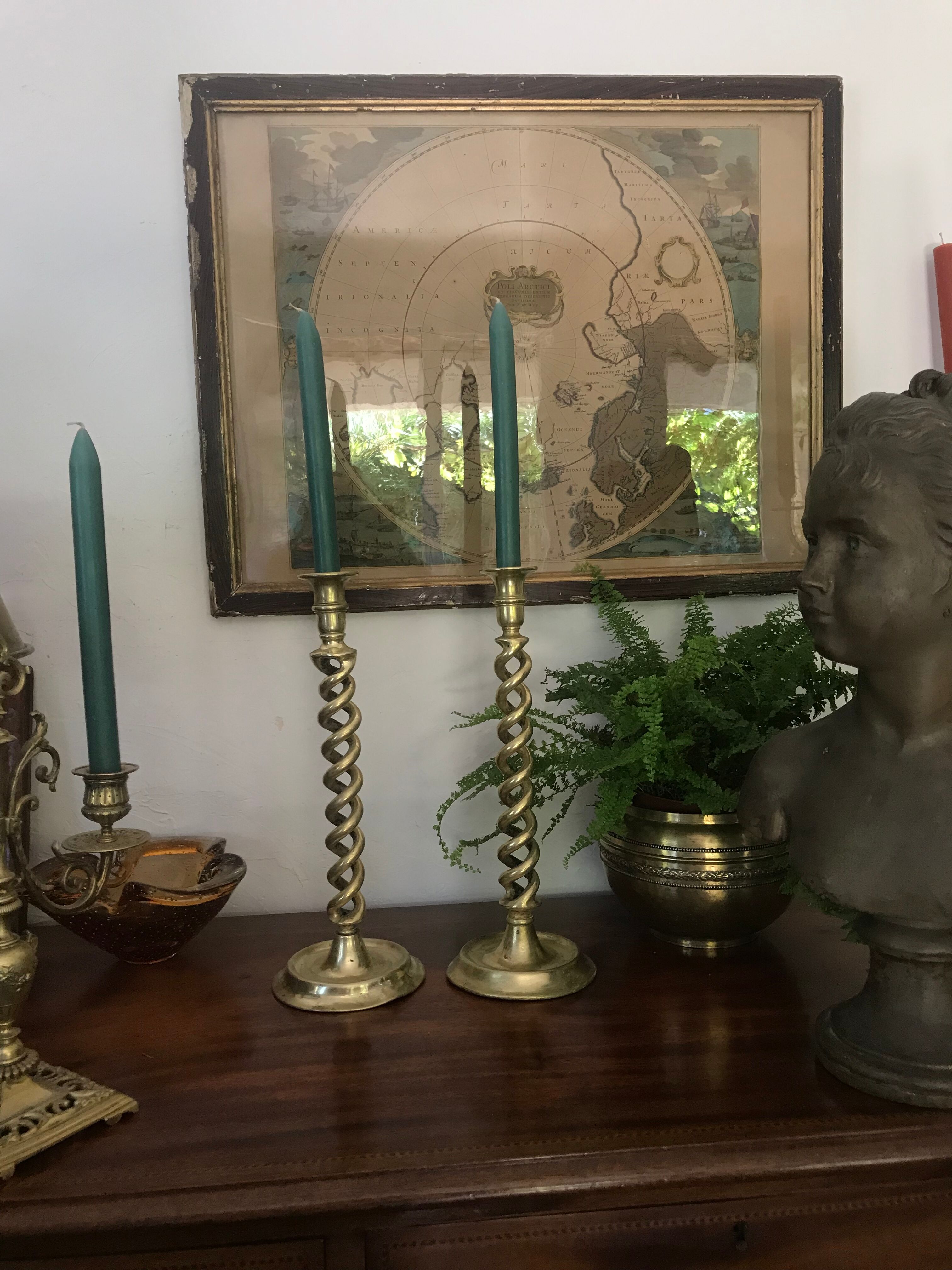 Pair of bronze candle holders 35cm