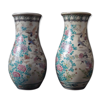 Paire de vases Japonais aux oiseaux émaux 36cm Japon XIX