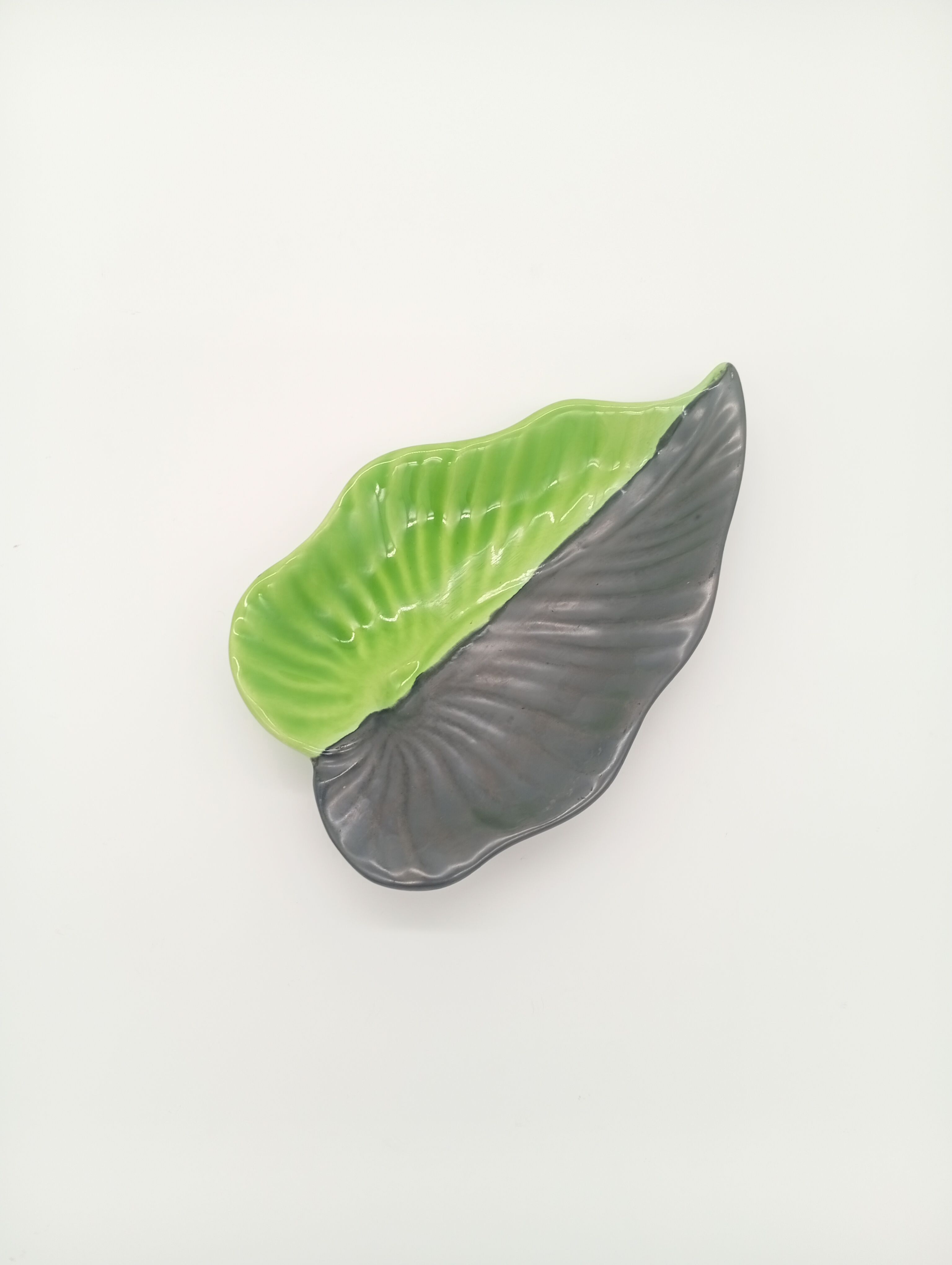 SAP Vallauris Vintage Leaf Bowl Two-Tone Ceramic Green Black 50s 60s