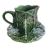 Pot à lait vintage feuille de chou en barbotine avec soucoupe