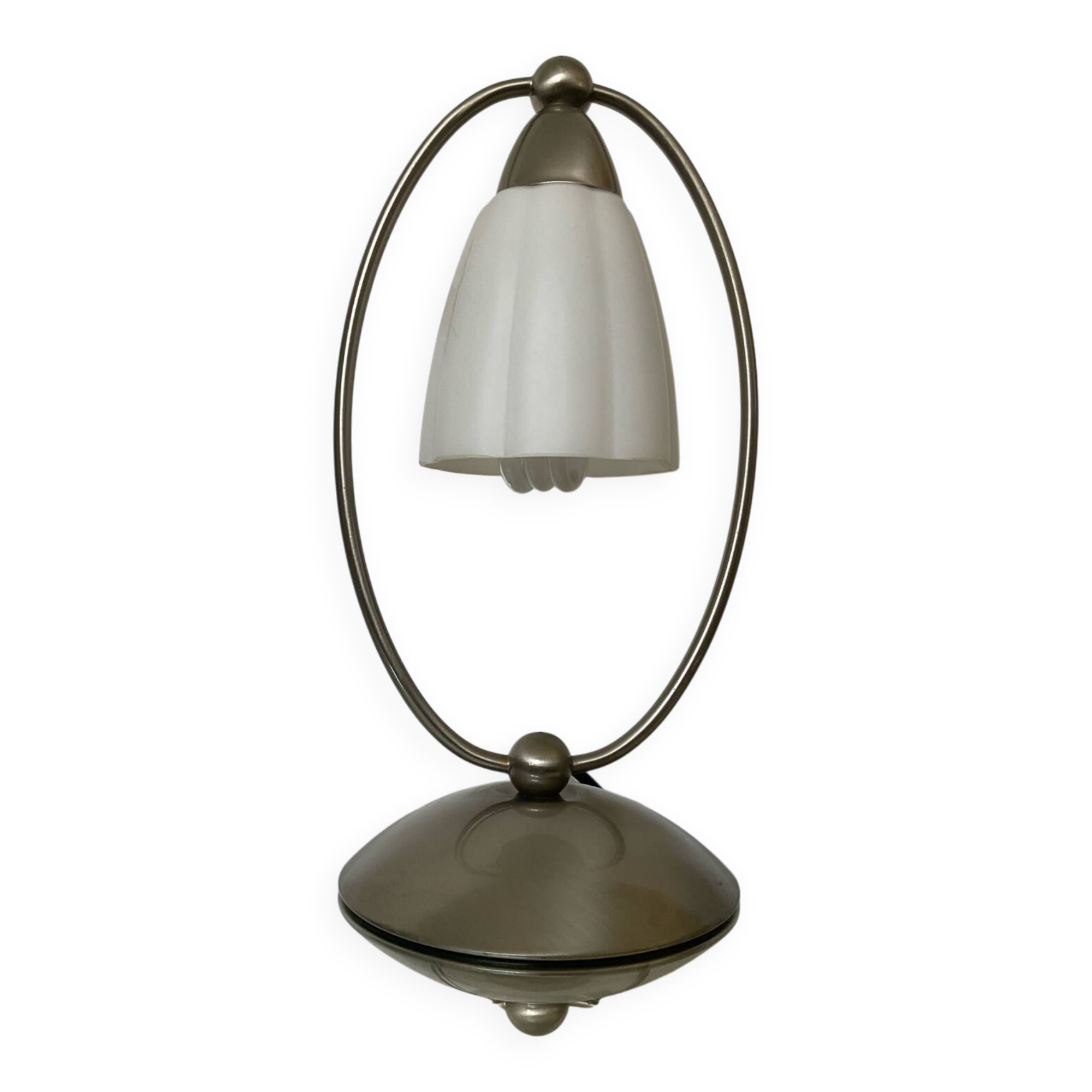 Lampe vintage en opaline et aluminium brossé