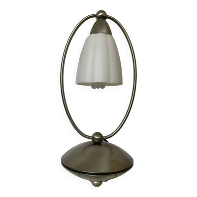 Lampe vintage en opaline et aluminium brossé