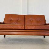 Vintage Danish mid-century Svend Skipper 2 person cognac leather sofa