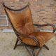 Chaise longue vintage en bambou et rotin avec coussins en cuir, années 1960