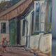 Old oil on canvas: Child playing in a courtyard, dated 1919 39x32.5 cm SB