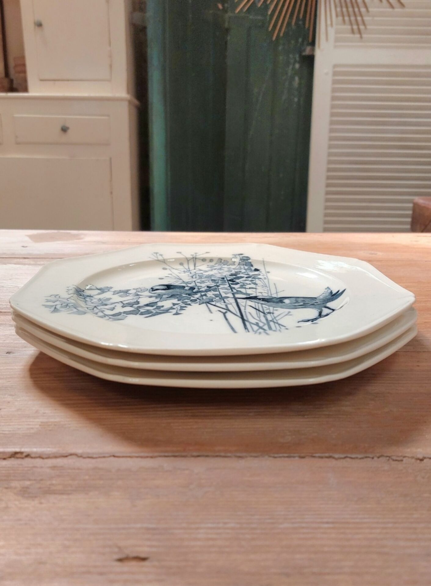 Three flat plates made of ironstone - English earthenware