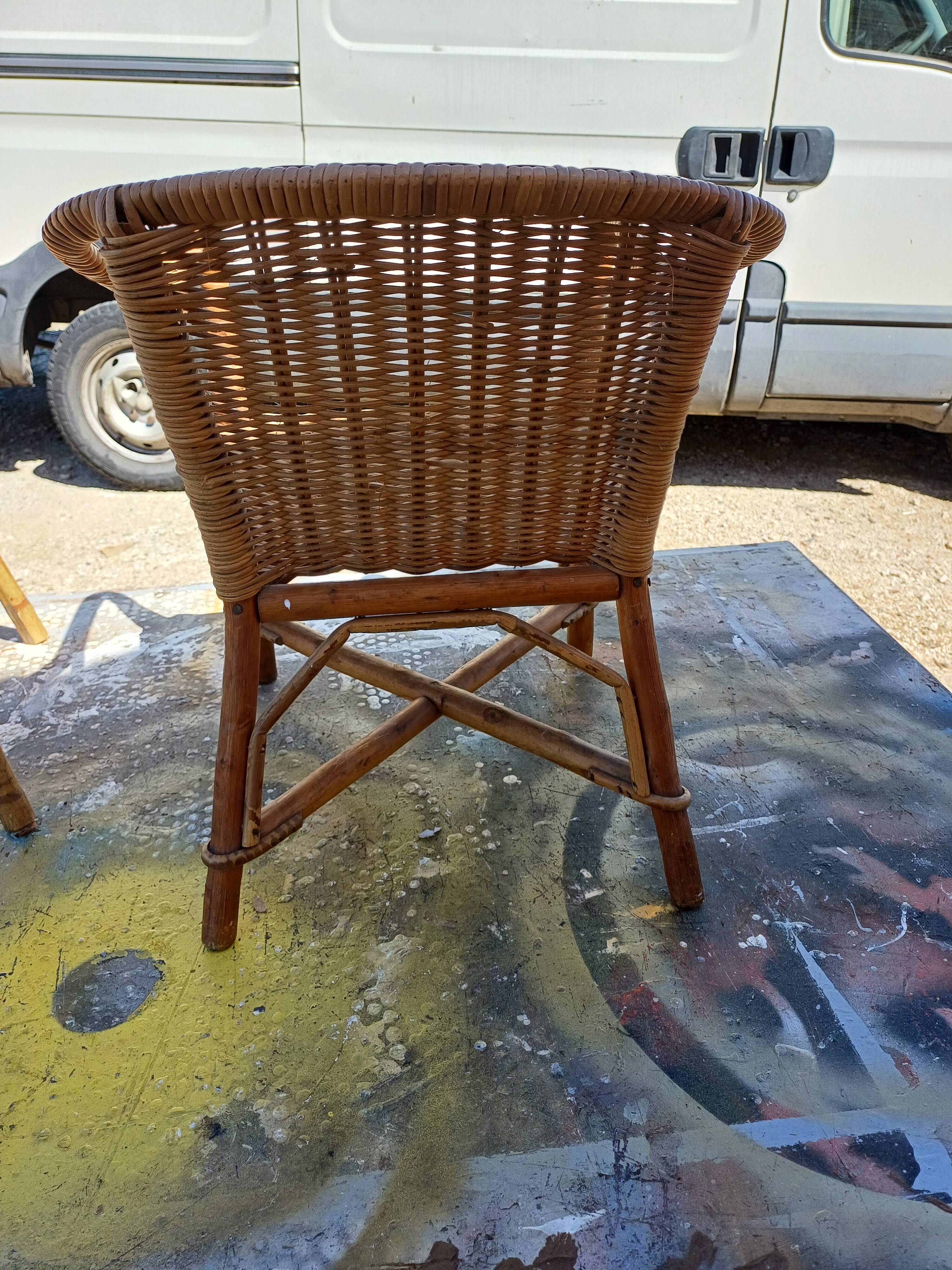 Vintage Bamboo and Rattan Children's Table + Armchair