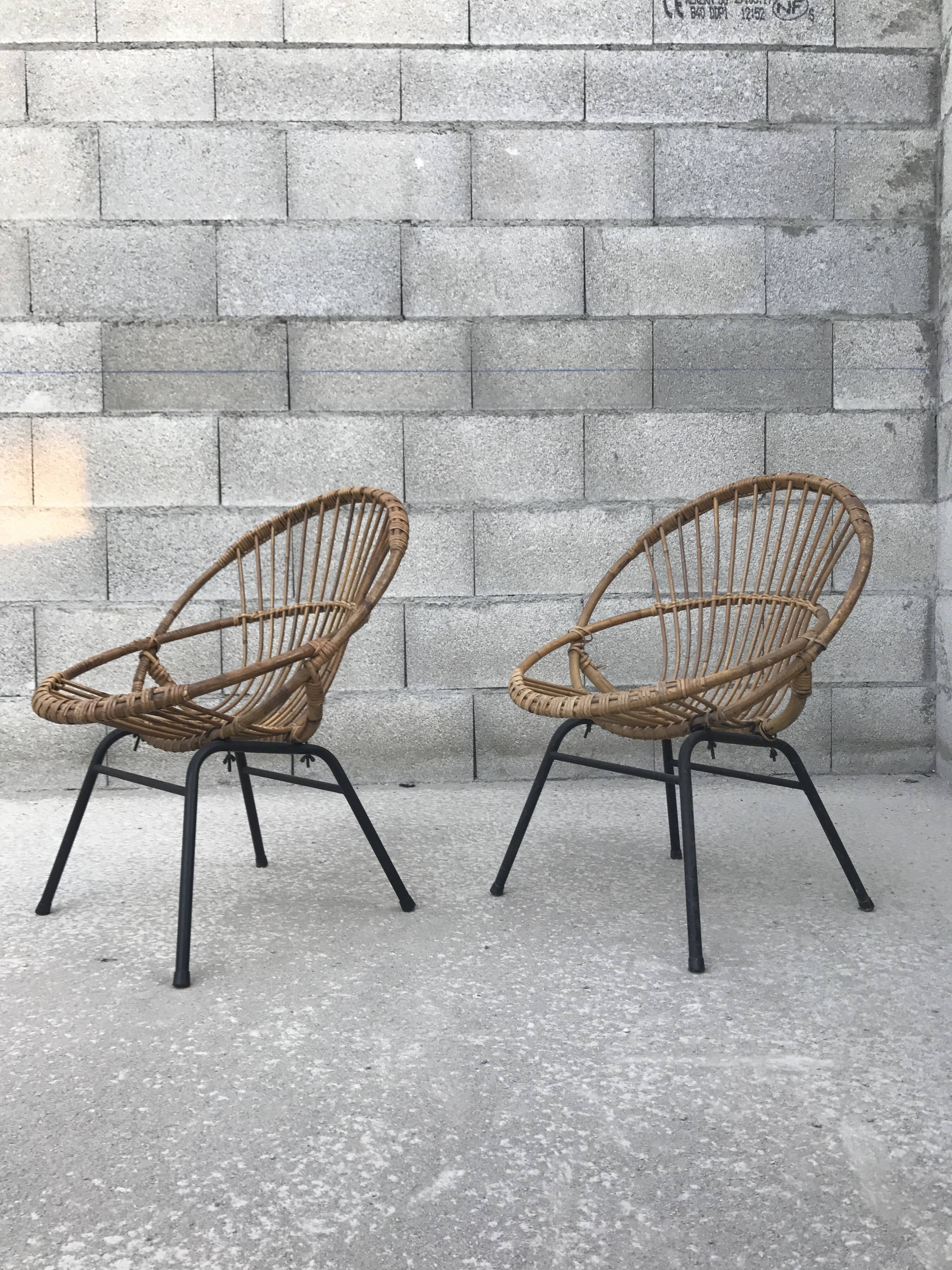 Pair of vintage rattan armchair