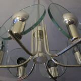 Silver plated chandelier with six crystal glass discs, Italy 1960s