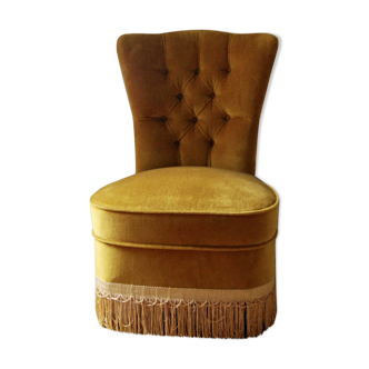 Fauteuil crapaud en velours jaune