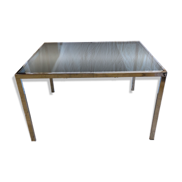 Table vintage extensible verre teinté et chrome Milo Baughman - Années 70