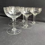 6 Champagne glasses – Cut and engraved glass – Art Deco