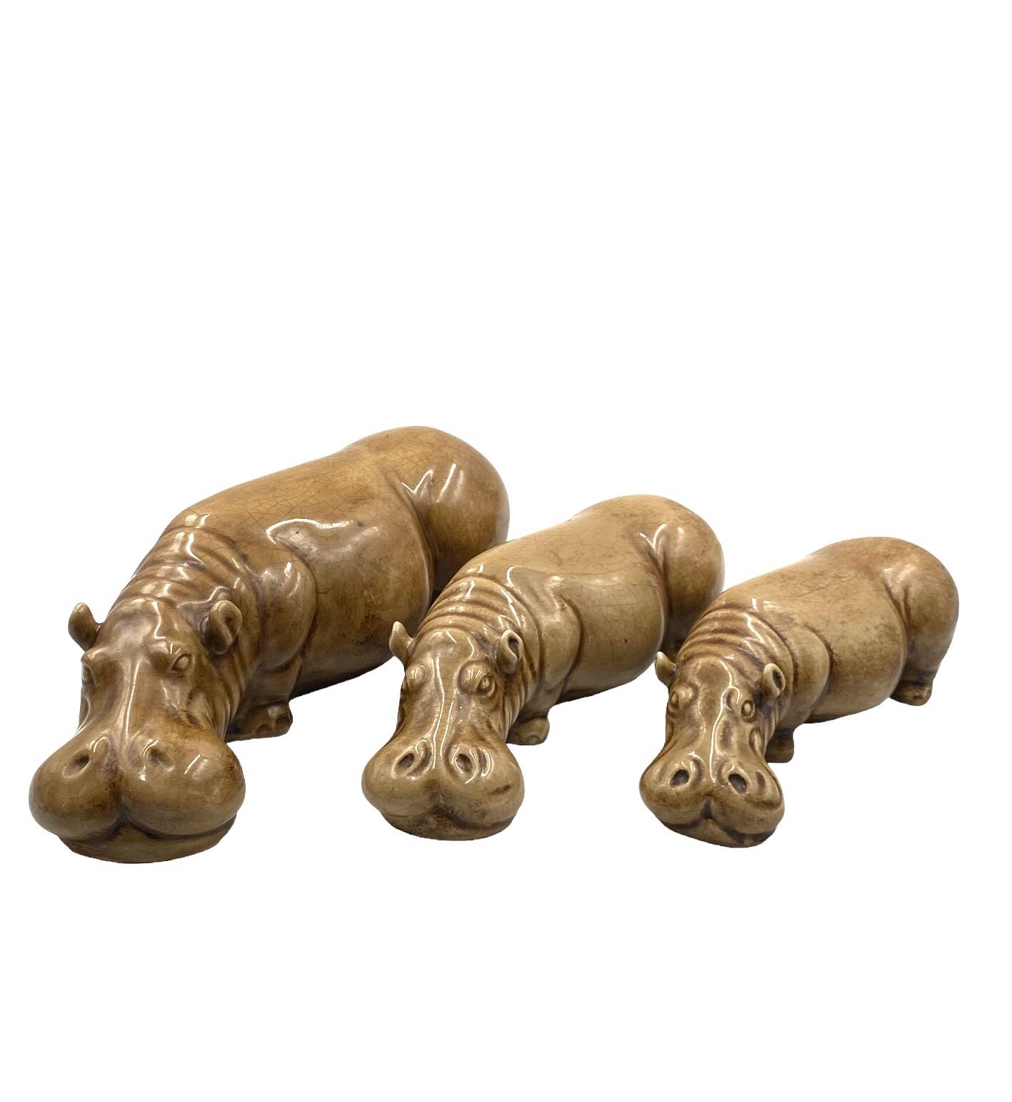 Mid-century Set of 3 ceramic hippos, Zaccagnini Italy 1950s
