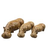 Mid-century Set of 3 ceramic hippos, Zaccagnini Italy 1950s