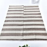 brown cream kilim carpet 120x140 cm, wool washabele rug , organic rug