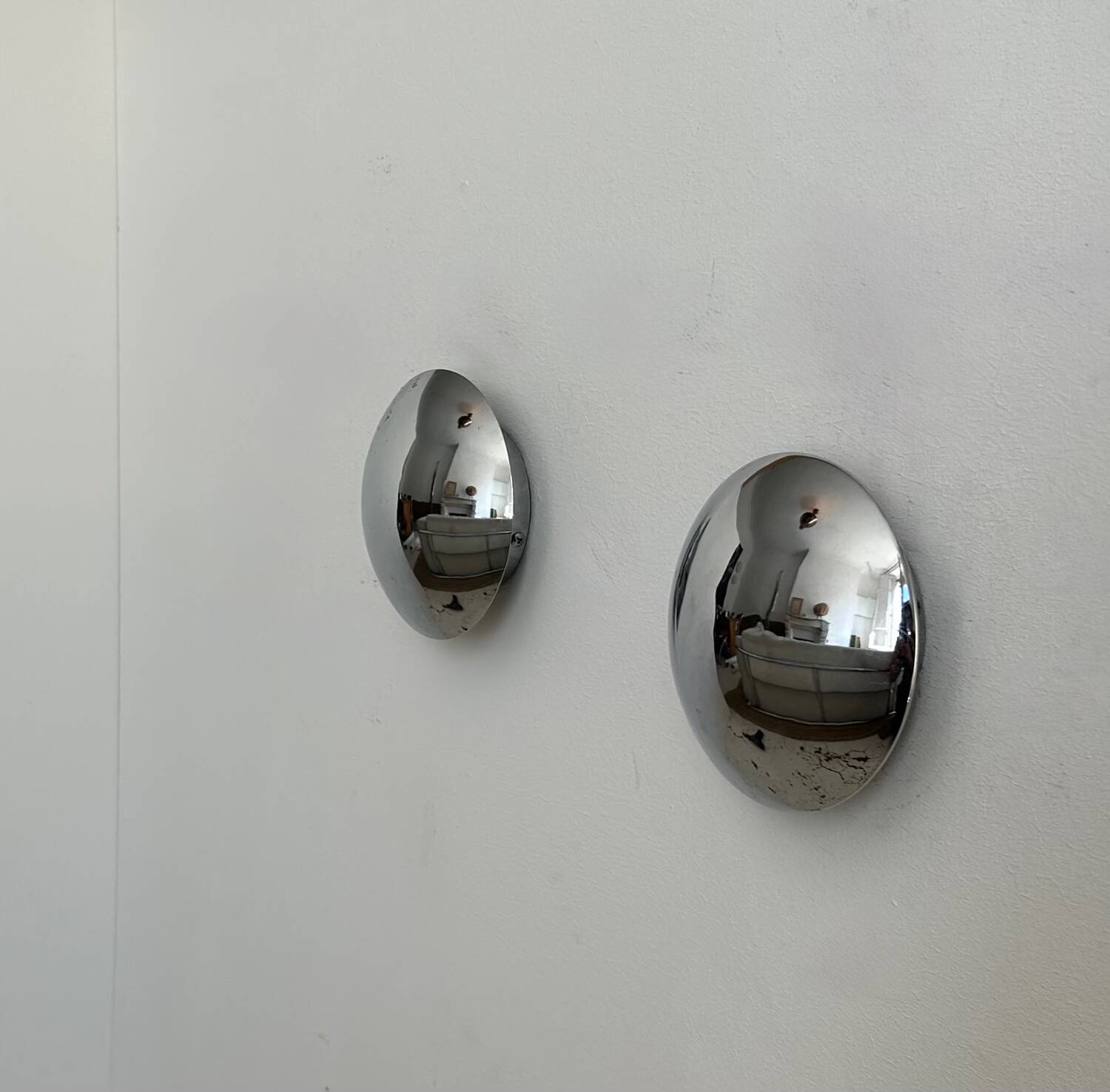 Pair of vintage chrome wall lights, France 1980