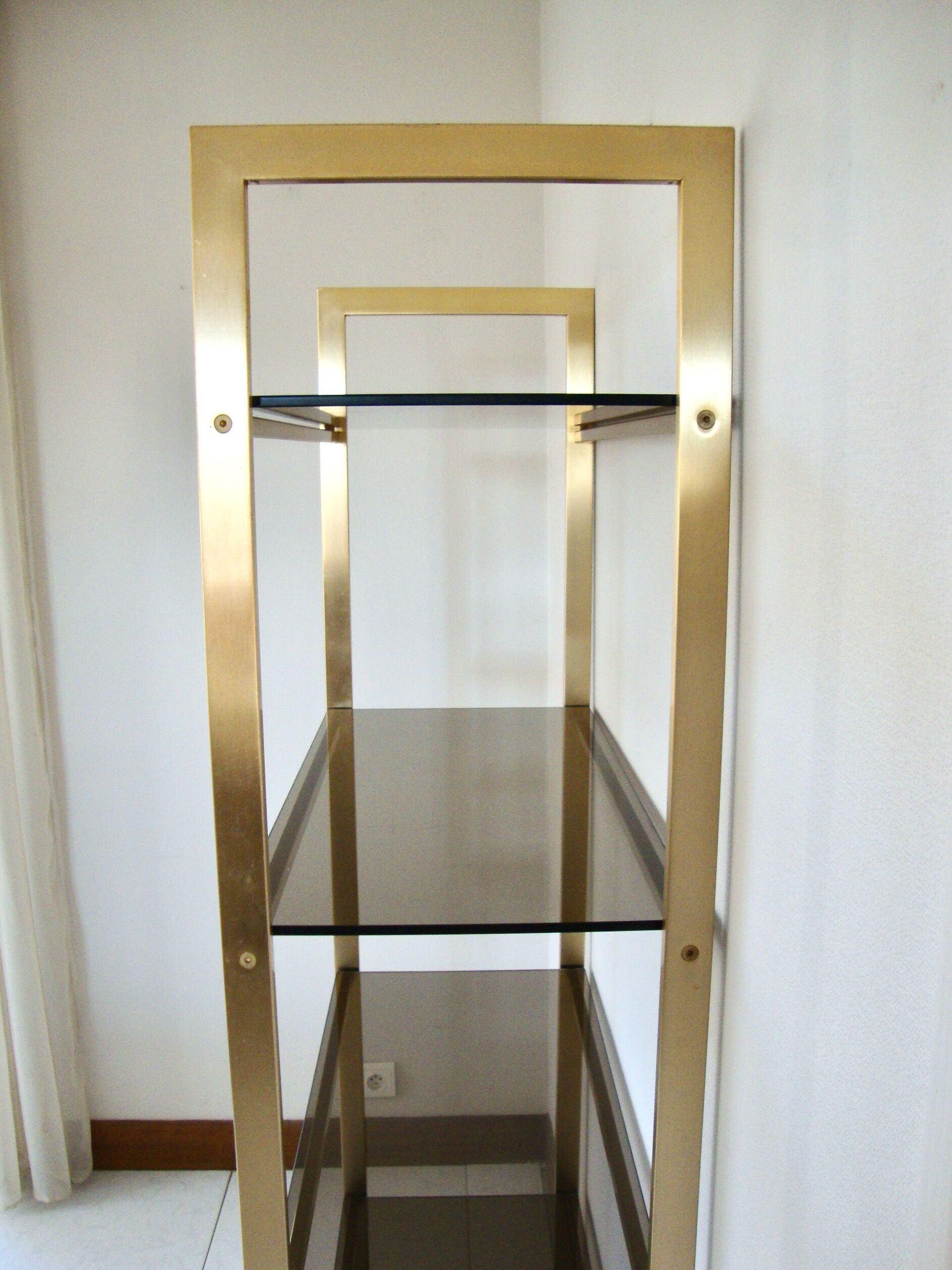 1970 library and gold metal and smoked glass