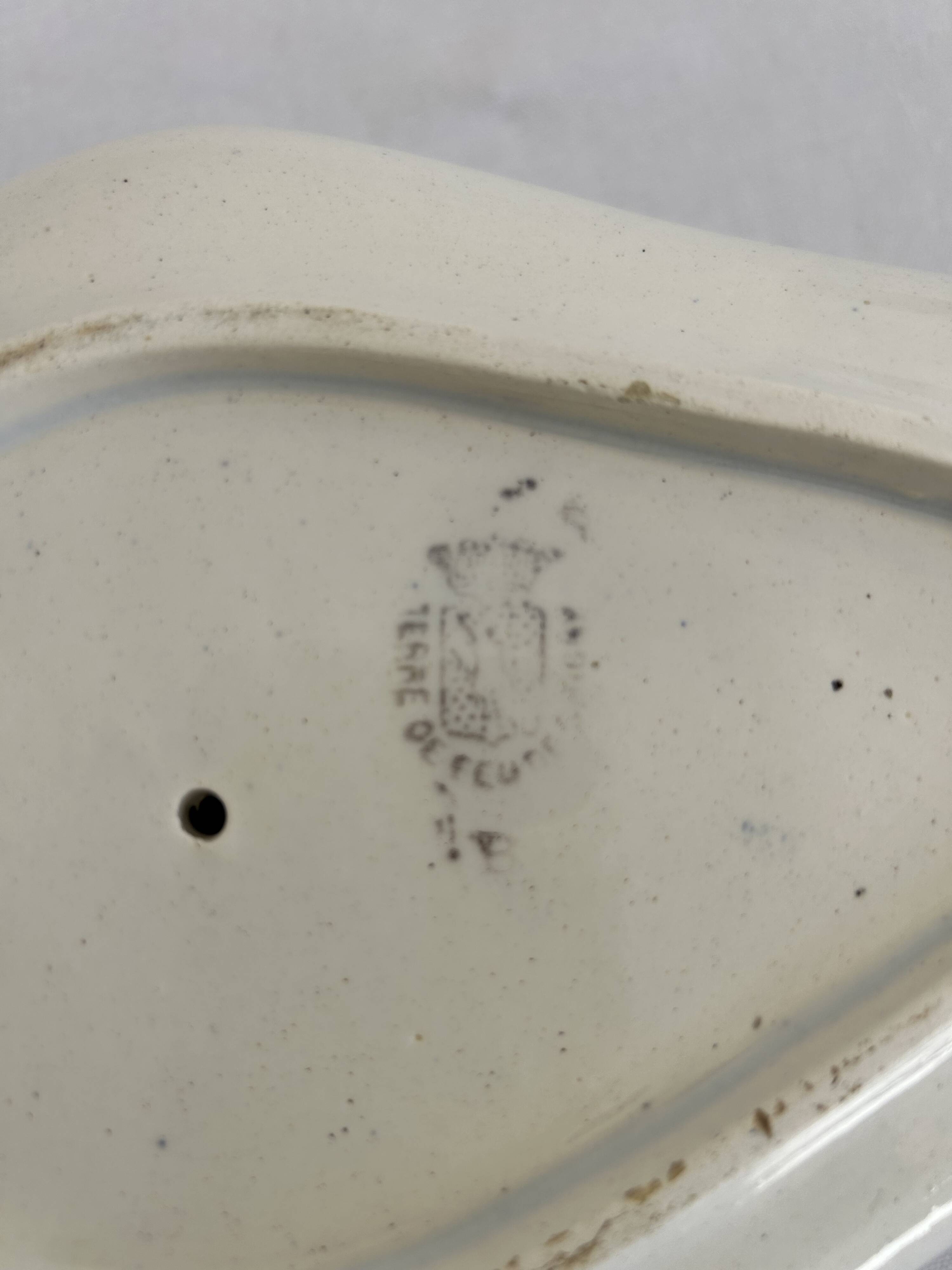 Antique sauce boat in earthenware – Grigny – blue floral decoration