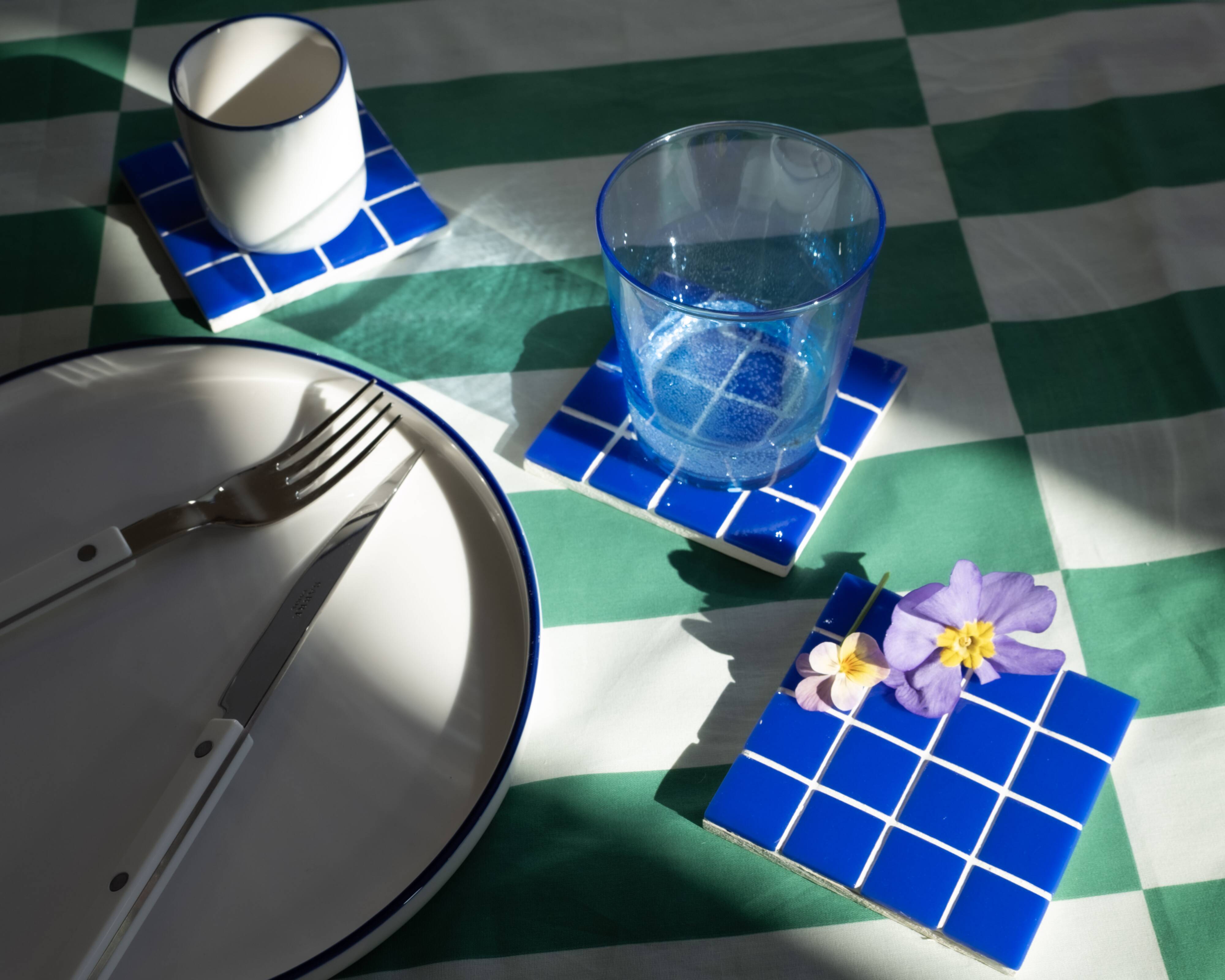 Coasters - Glass enamels - Mosaic - Handmade - Royal blue - Set of 4