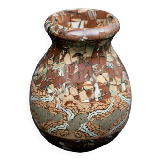 Glazed ceramic vase in mixed brown and beige earth by Jean Gerbino.