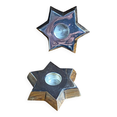 Paire de bougeoirs, étoile de David, métal argenté