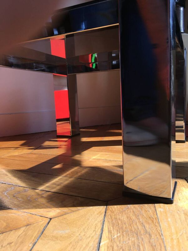 Table basse en méta chromé et verre fumé, années 1980