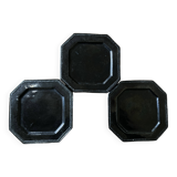 Set of 3 octagonal glazed earthenware plates with Biot pearls 1950