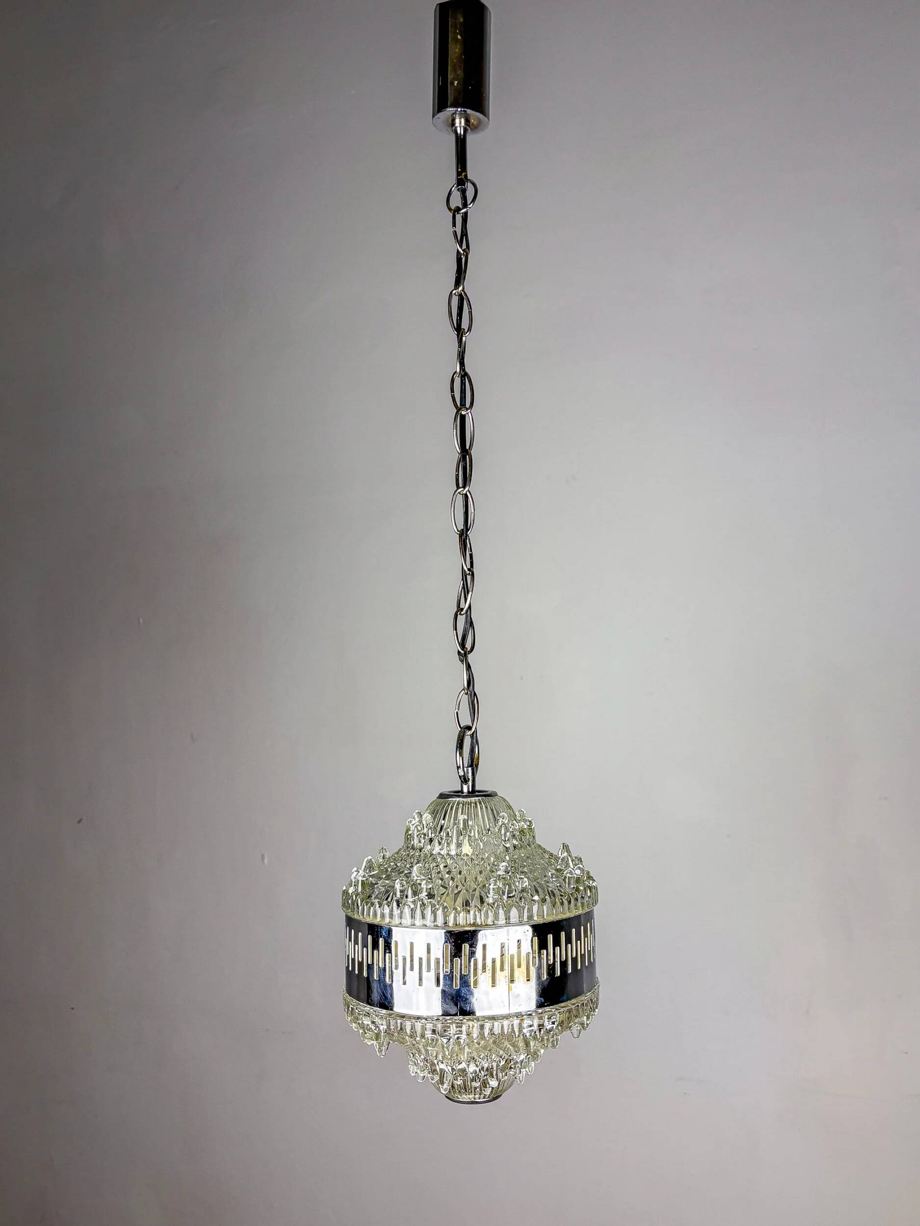 Kaiser Leuchten chandelier, frosted glass, Germany, 1960s