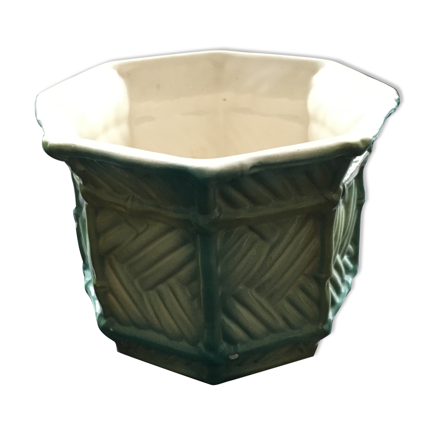 Barbotine planter with cane decor