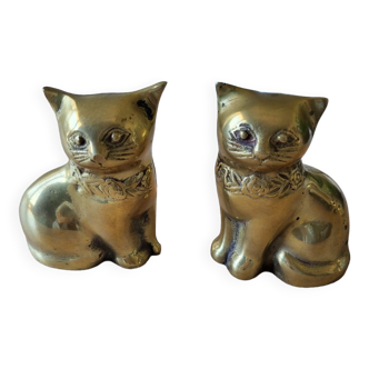 Set of two cats Brass paperweight 1970