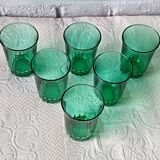 6 verres 12 cl rétro verre vert émeraude france, petits verres vintage
