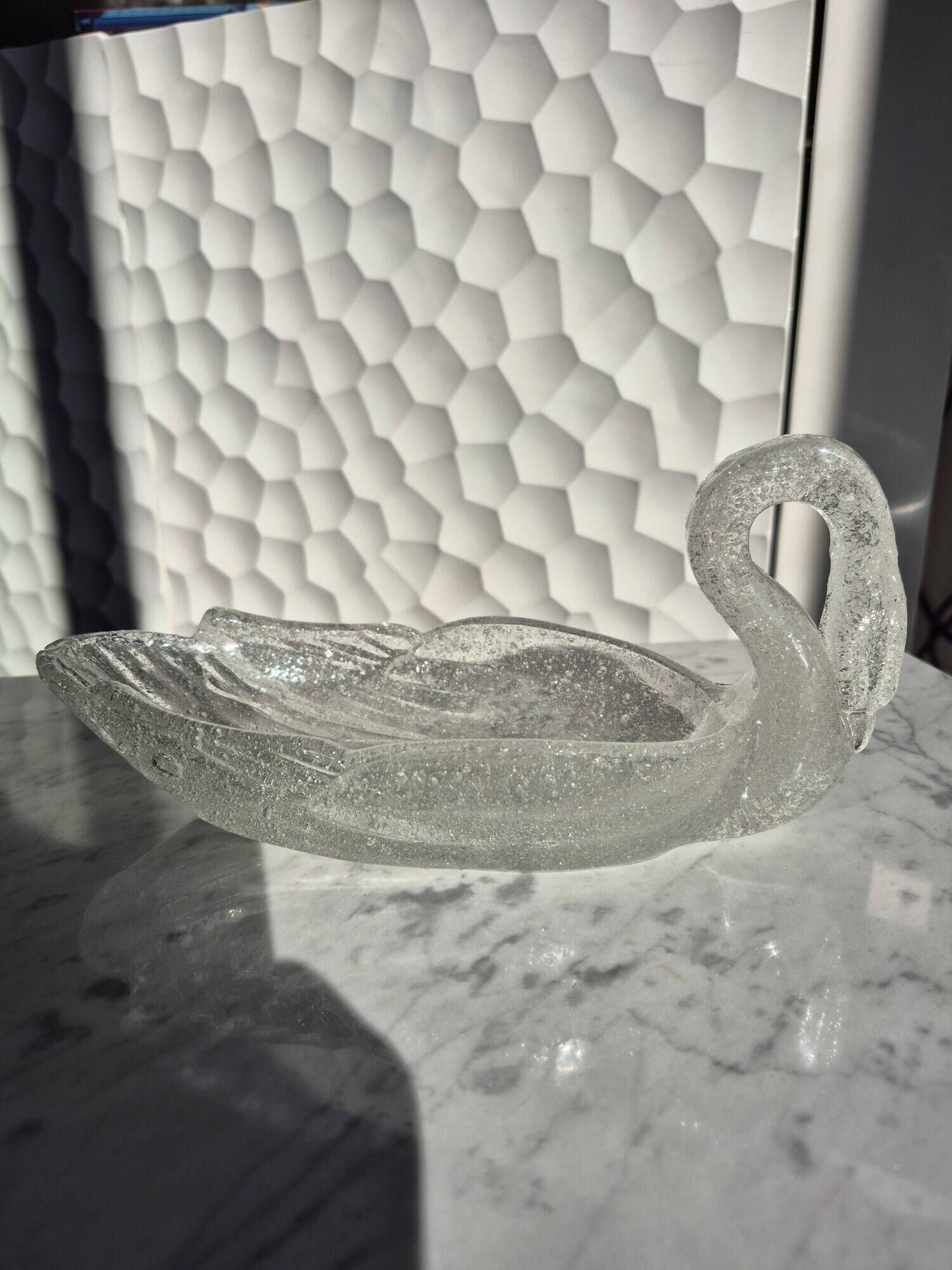 Vide-poche cygne vintage en verre bullé texturé – Coupe centre de table