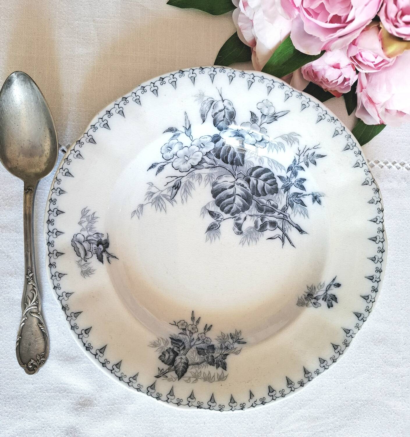 Antique earthenware soup plates