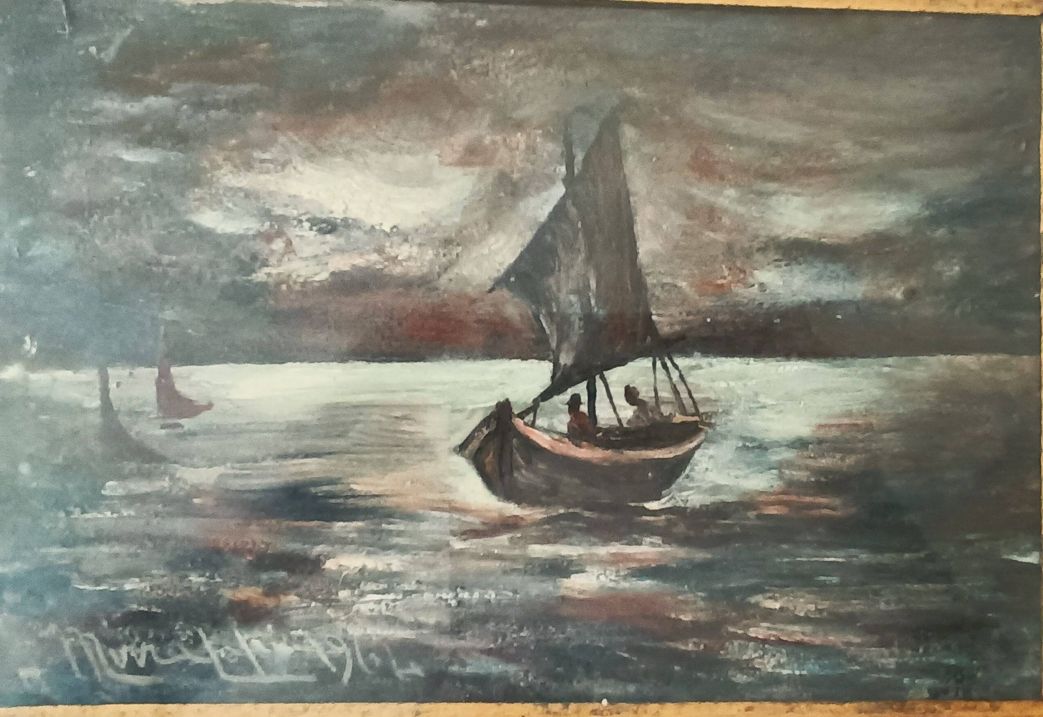peinture à l'huile marine sur bois - Mirra Lapi (Santa Croce sull'Arno 20ème siècle)