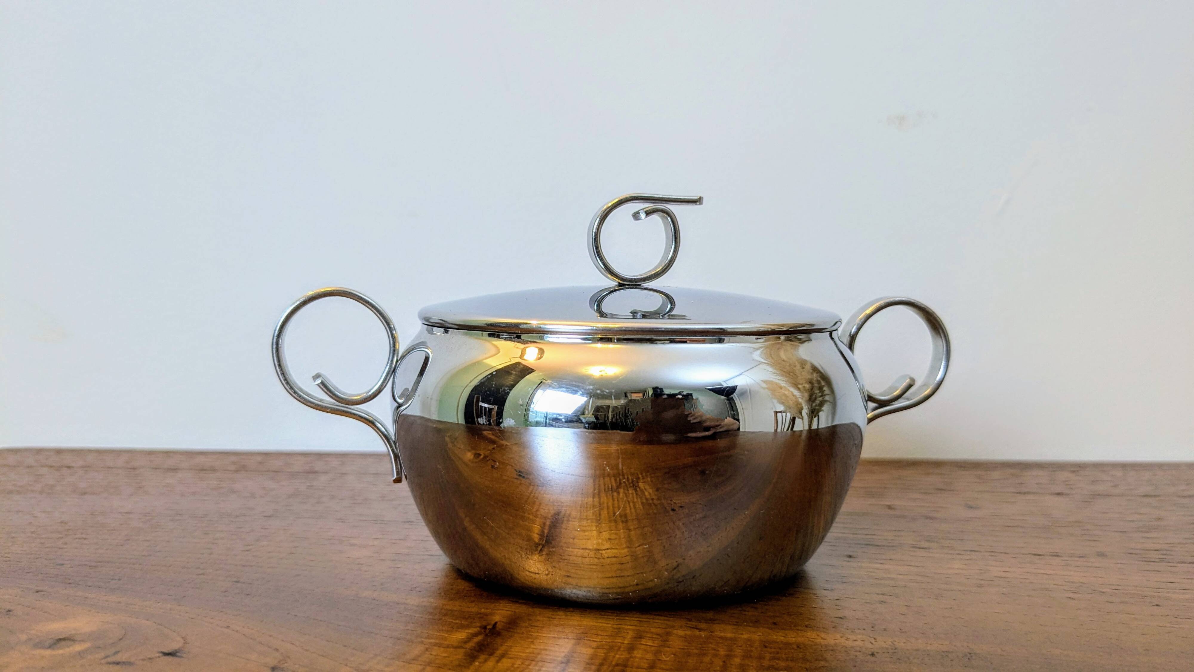 Antique stainless steel sugar bowl by Remy Letang