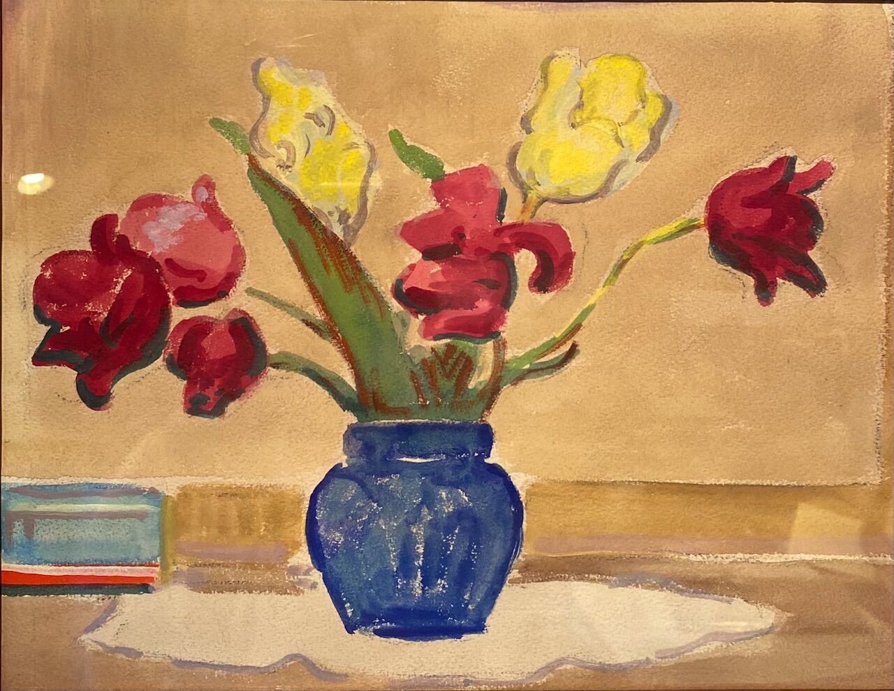 Old painting, still life with tulips, 70-80s