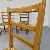 Set of 5 wooden chairs with rope seats, Scandinavian design, 1970s