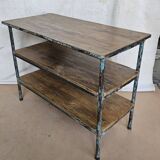 Textile workshop console in teak and wrought iron