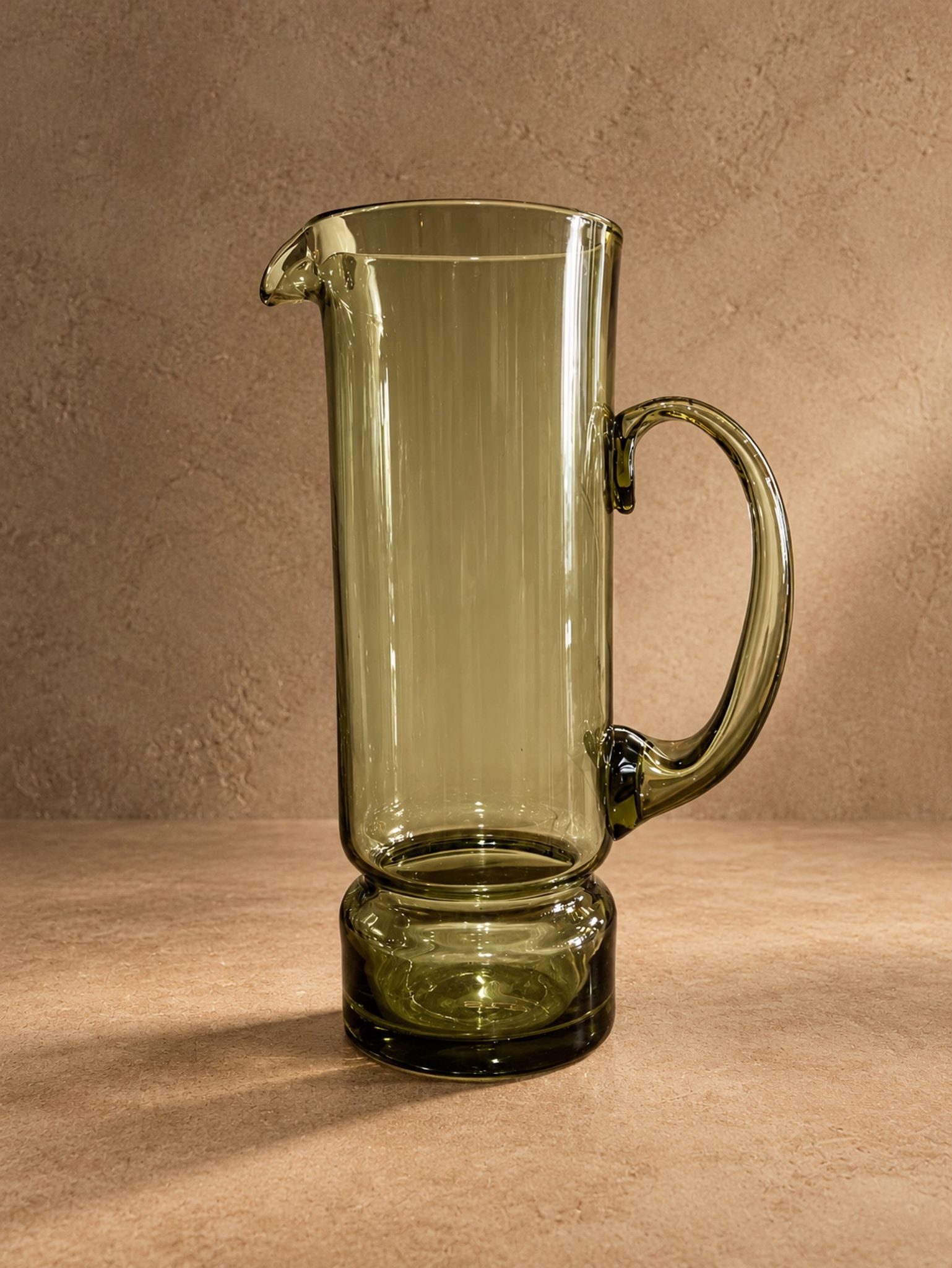 Vintage service in olive green tinted glass, Czechoslovakia, circa 1970.