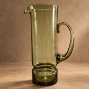 Vintage service in olive green tinted glass, Czechoslovakia, circa 1970.