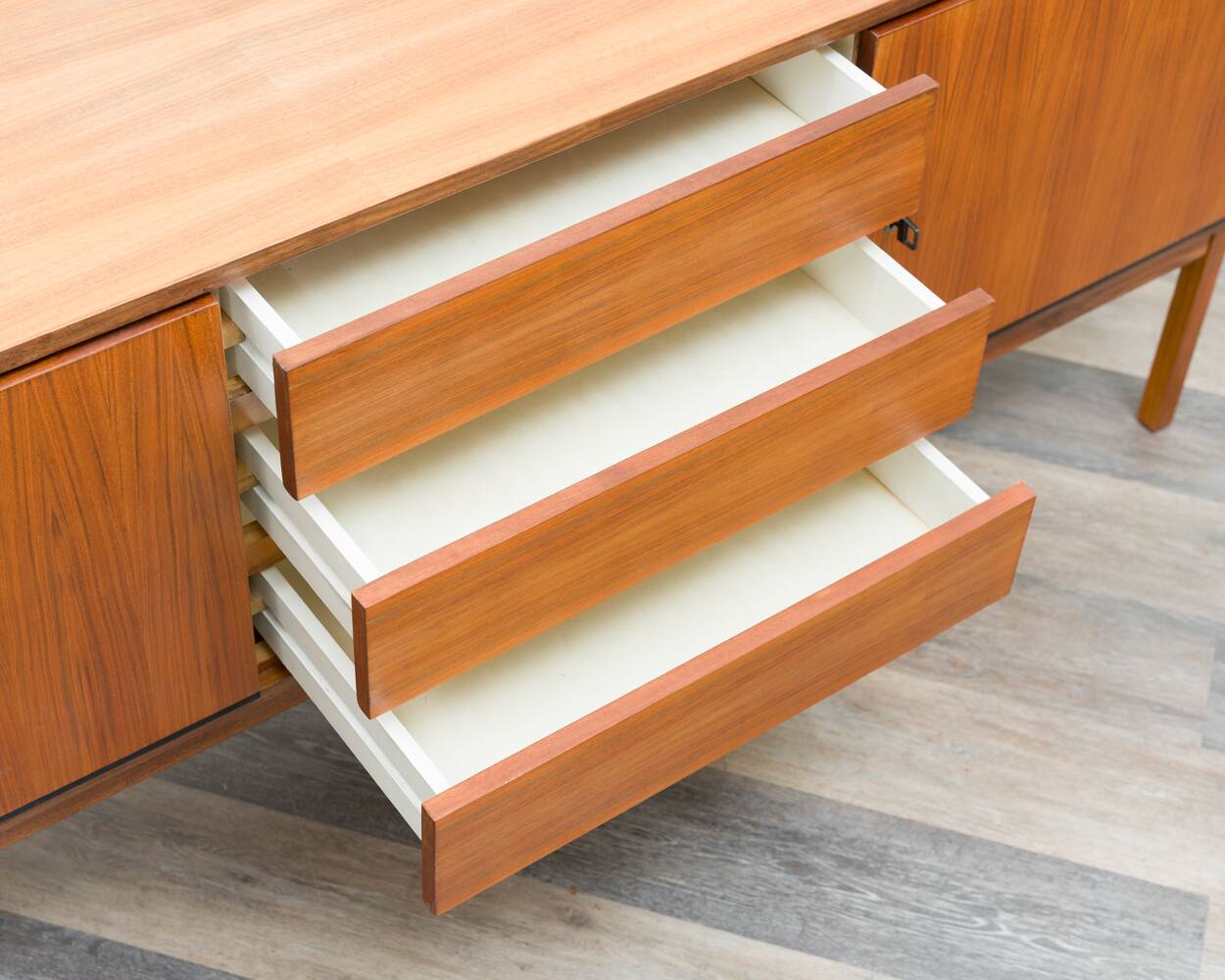 1960s walnut enfilade, sleek design, restored.