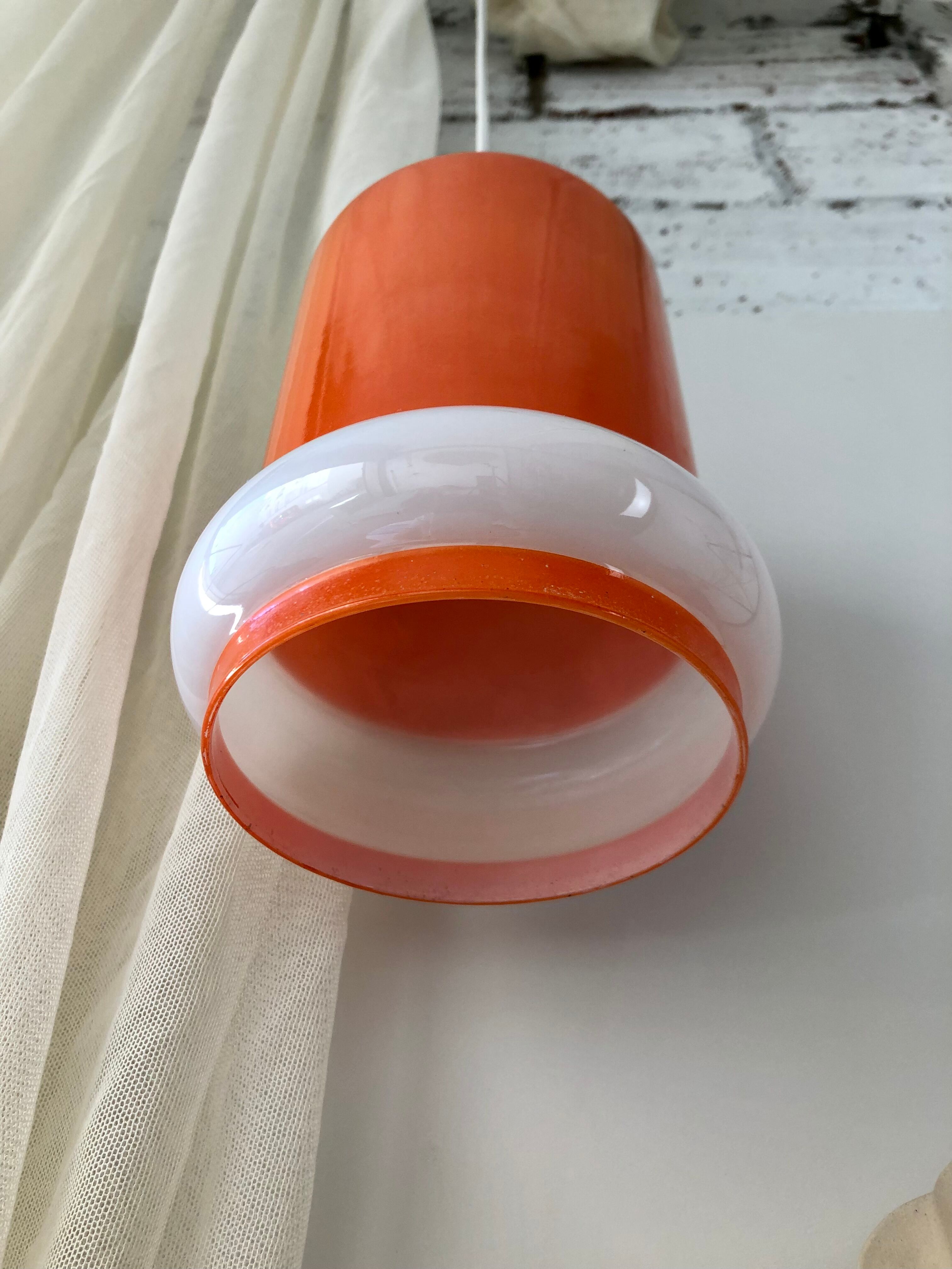 Orange & white opaline glass pendant lamp