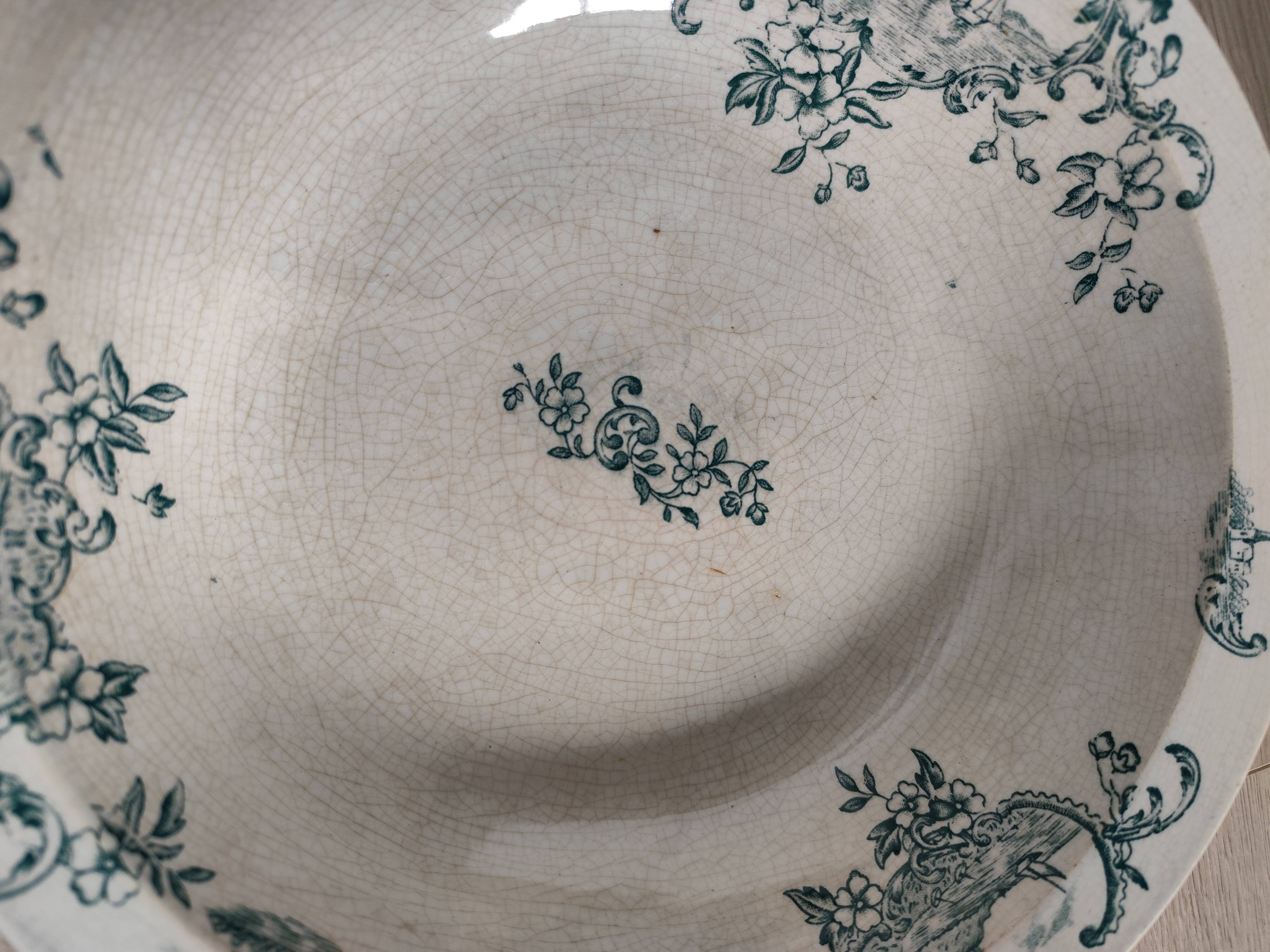 Trio of dishes: Salad bowl, Vegetable dish & Deep plate Faïence de Lyon Model