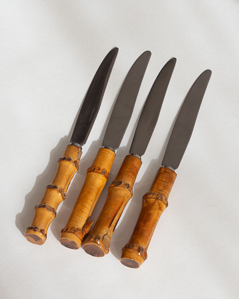 Bamboo cutlery set for 4 people, 60s