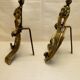 Old bronze andiron pair XVIII decor leaf accessory fireplace trim