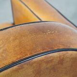 Sheep leather and wooden Art Deco design armchair with ball feet