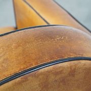 Sheep leather and wooden Art Deco design armchair with ball feet