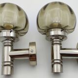 2 Sconces in nickel-plated brass and smoked glass, Scoliari style