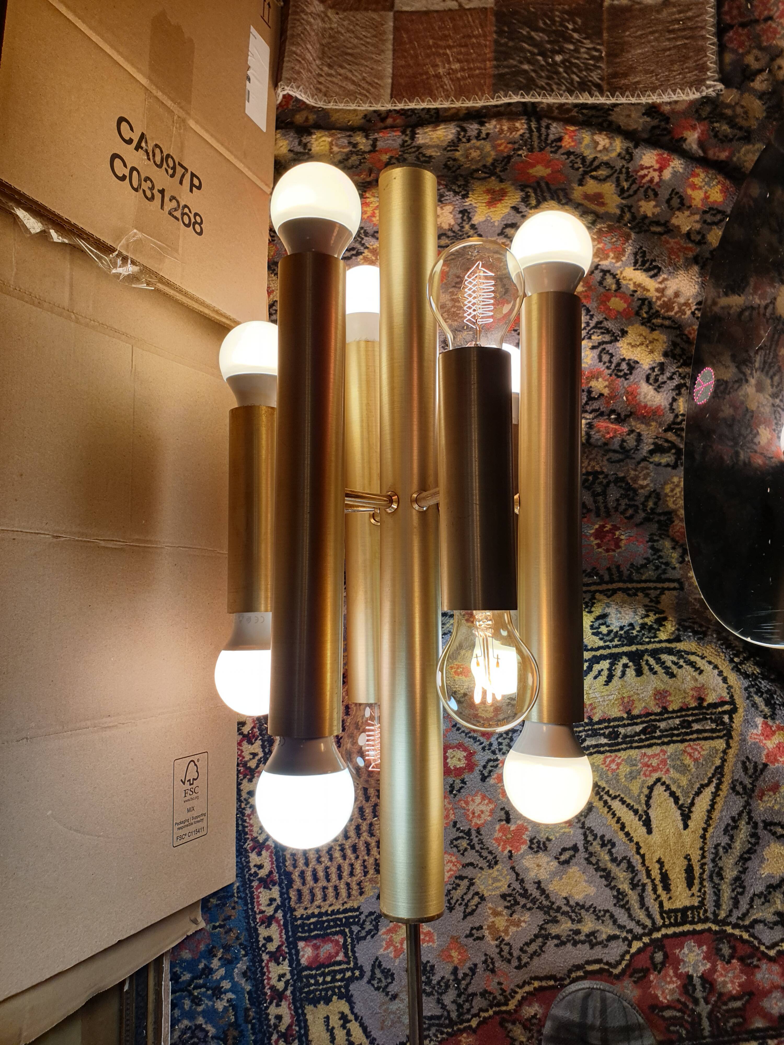 Gold metal pendant chandelier, Italy - 1970