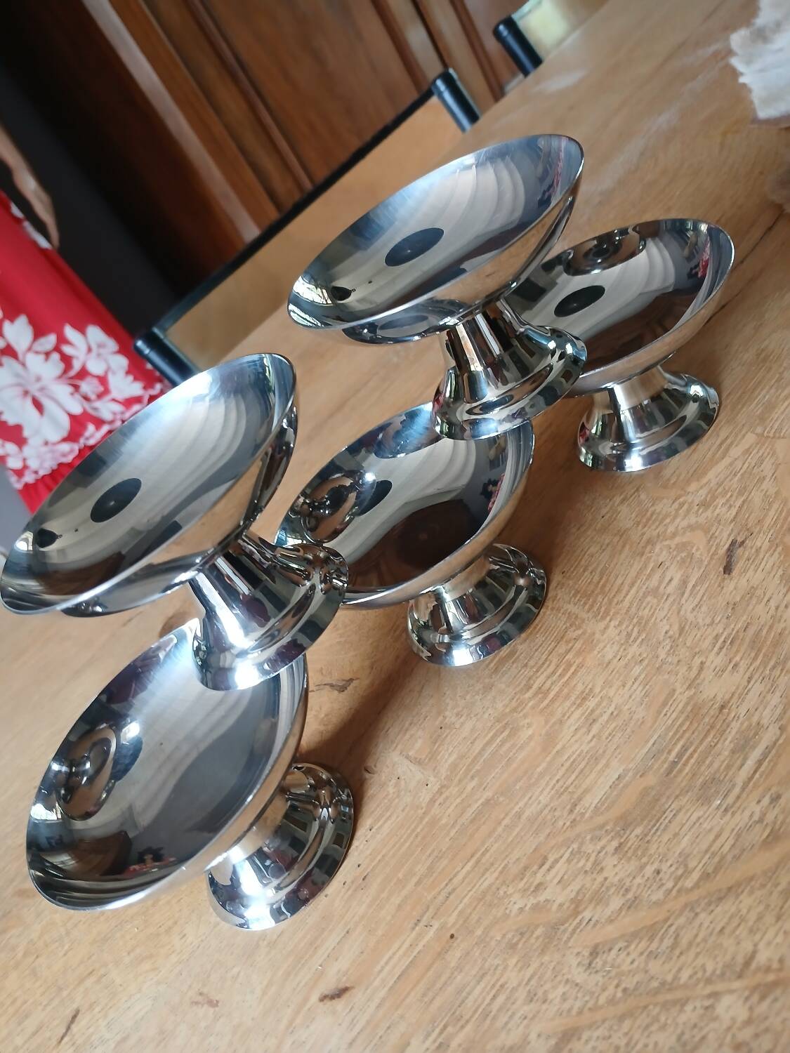 5 antique stainless steel ice cream cups
